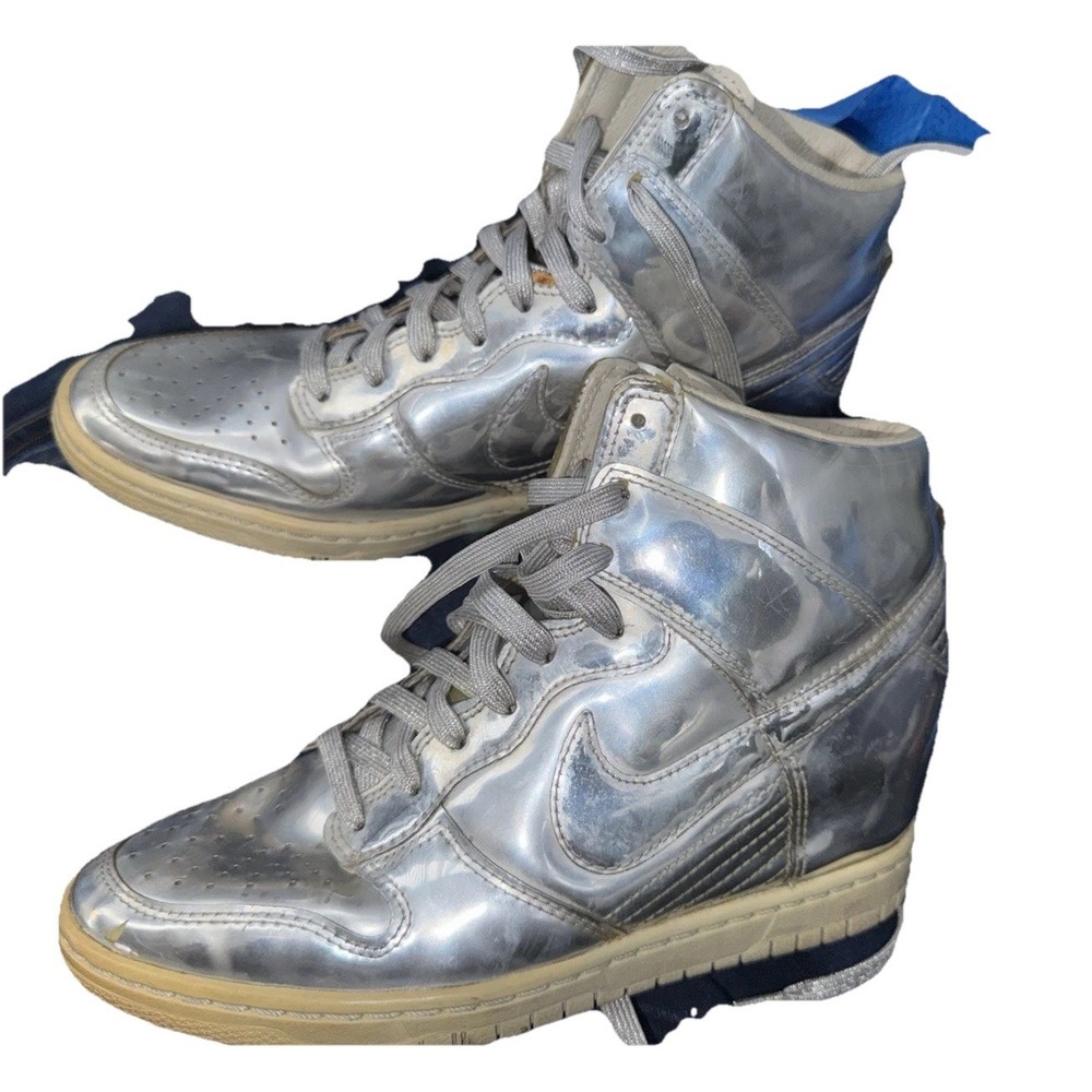 Nike‎ Dunks Sky Hi Hidden Wedge Heel Liquid Silver Womens size 7.5